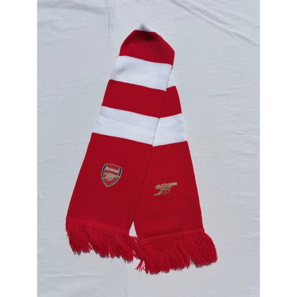 Arsenal Other - Arsenal FC Scarf Red White Striped Soccer Football Fringe Crest Fan Acrylic EPL
